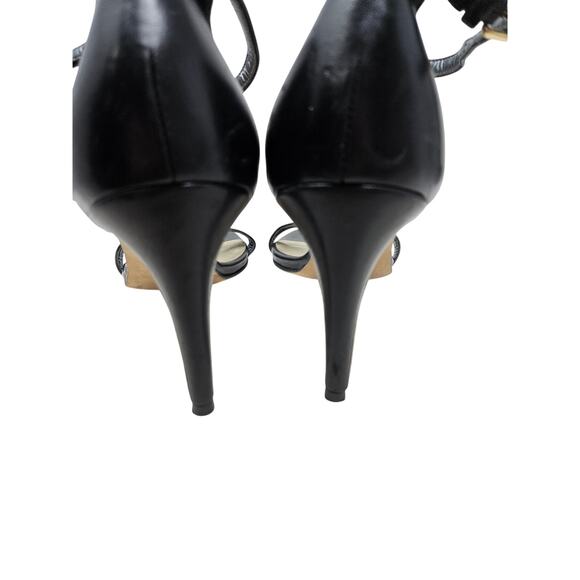 Stuart Weitzman 41 Nunaked Heeled Sandal Black Leather Minimalist Open Toe Ankle - Picture 3 of 7